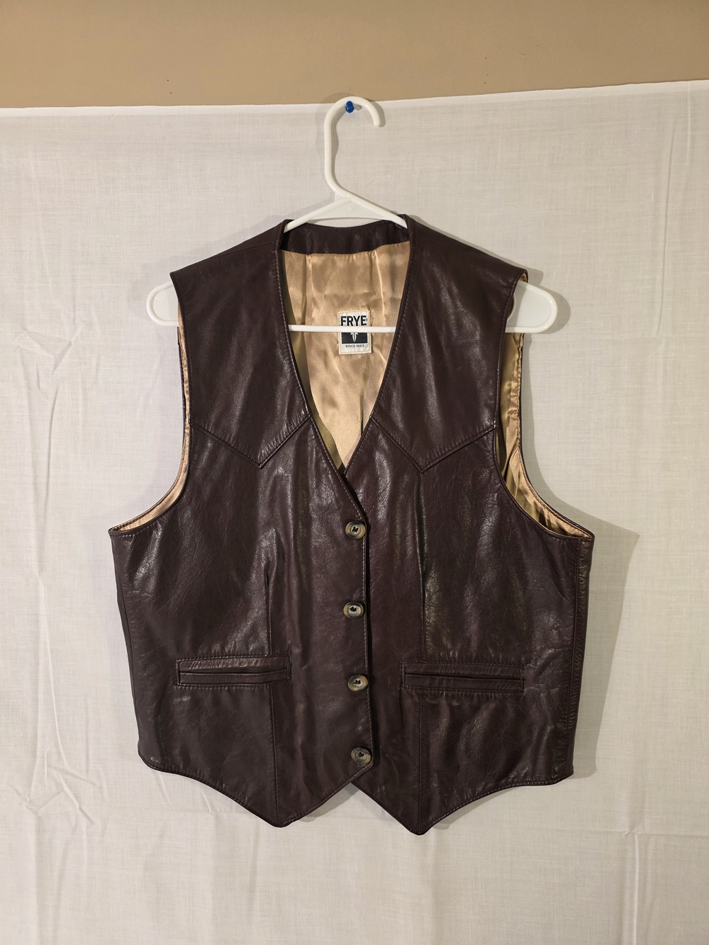 Vintage Frye Dark Brown Leather Button Front Vest Sz 42, Large
